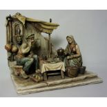 Large Signed Capodimonte Style Figure Group, Modelled as an Elderly Couple having Dinner at the