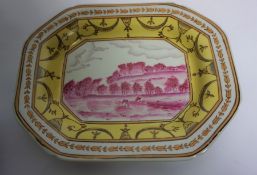 Pair of Chinese Pottery Octagonal Side Dishes, Decorated with a Rouge panel of Figures in the Field,