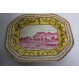 Pair of Chinese Pottery Octagonal Side Dishes, Decorated with a Rouge panel of Figures in the Field,