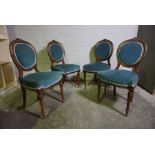 Set of Four Victorian French Style Walnut Parlour Chairs, Upholstered in Later Dralon, 90cm high, (