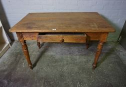 Victorian Pine Farmhouse Side Table, Having a Single Drawer, 76cm High, 123cm Wide, 72cm Deep