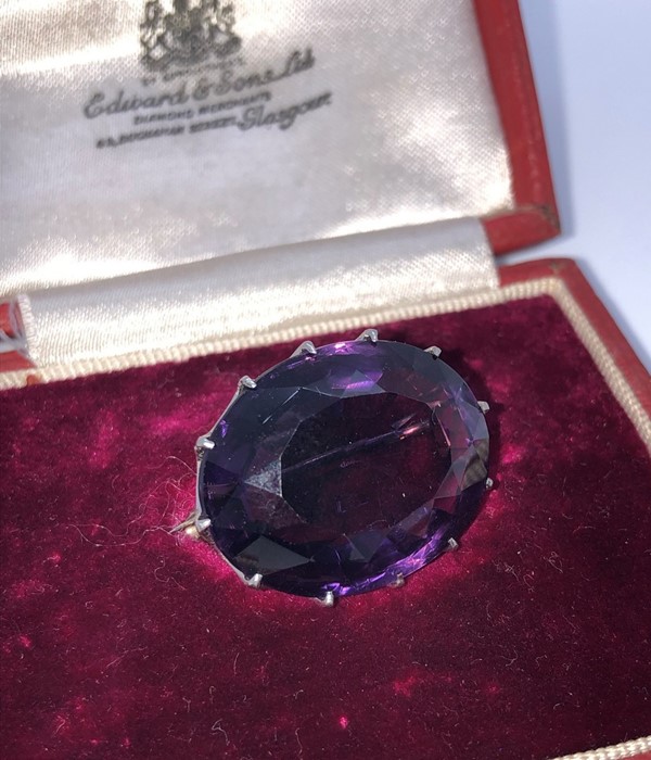 Amethyst Faceted Cut Brooch, Set with an oval Amethyst Cabochon, Measuring approximately 20mm, - Image 5 of 5