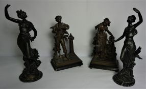 Pair of French Style Spelter Figures, circa early 20th century, Modelled as a Female Water Carrier