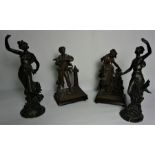 Pair of French Style Spelter Figures, circa early 20th century, Modelled as a Female Water Carrier