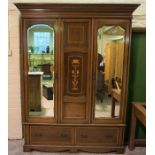 Edwardian Mahogany Inlaid Two Door Wardrobe, Having a Detachable Cornice above two Mirrored Doors,