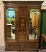 Edwardian Mahogany Inlaid Two Door Wardrobe, Having a Detachable Cornice above two Mirrored Doors,