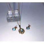 9ct Gold and Gemstone Ladies Pendant on Chain, With Matching Earrings, The Gems are possibly Blue