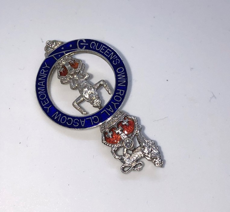 9ct White Gold Diamond and Enamel Military Brooch, For the Queens Own Royal Glasgow Yeomanry, - Image 2 of 3