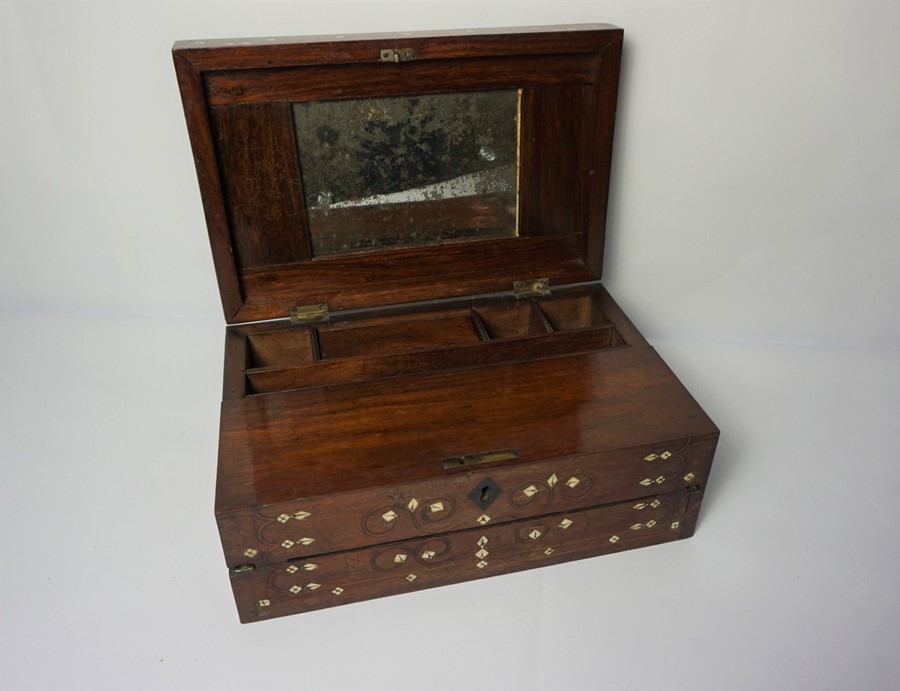Indian Style Rosewood and Bone Inlaid Portable Writing Box, circa late 19th century, Enclosing a - Image 3 of 5