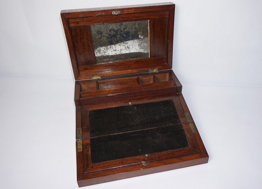 Indian Style Rosewood and Bone Inlaid Portable Writing Box, circa late 19th century, Enclosing a - Image 4 of 5