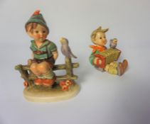 Six Hummel Figures, Also with six assorted Green Leaf Decorated Plates, And a Staffordshire Cottage,