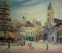 George Hann (British 1900-1979) "Cafe Les Deux Magots, St Germain de Pres, Paris" OIl on Canvas,