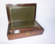 Victorian Rosewood and Brass Bound Portable Writing Box, 13cm high, 40cm wide, 24cm deep