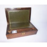 Victorian Rosewood and Brass Bound Portable Writing Box, 13cm high, 40cm wide, 24cm deep