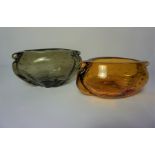 Whitefriars Amber Glass Bowl, 11cm high, 25cm wide, Also with a similar Whitefriars Green Glass