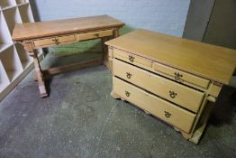 Late Victorian Gothic Style Bleached Oak Dressing Table with Matching Chest of Drawers, Raised on
