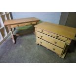 Late Victorian Gothic Style Bleached Oak Dressing Table with Matching Chest of Drawers, Raised on