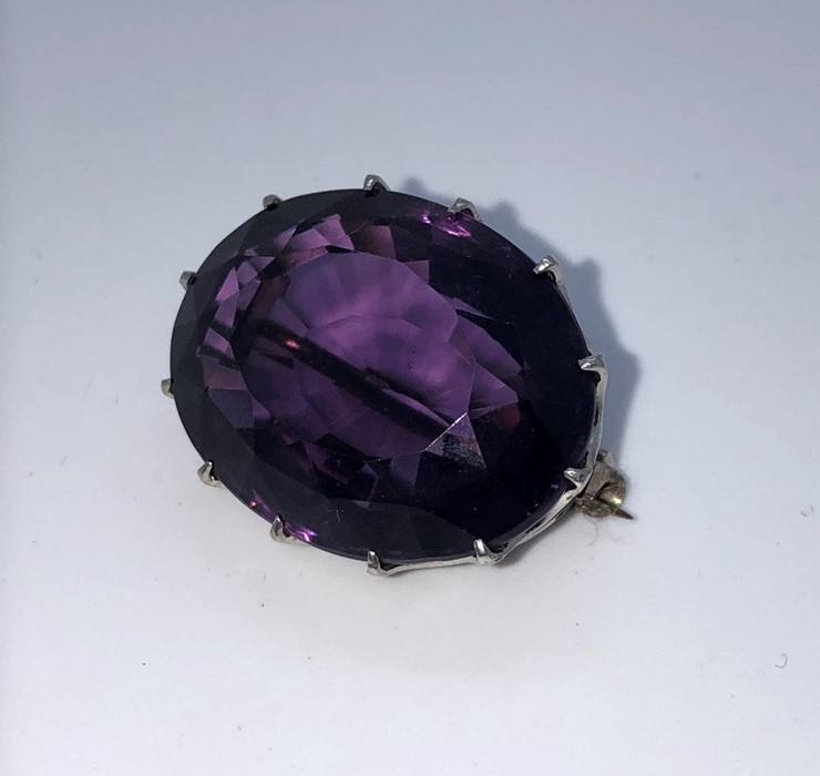 Amethyst Faceted Cut Brooch, Set with an oval Amethyst Cabochon, Measuring approximately 20mm, - Image 3 of 5