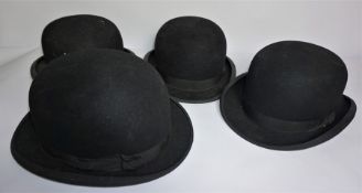 Four Riding Bowler Hats, Assorted Retailers marked to the interior, Internal Dimensions 11cm high,