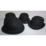 Four Riding Bowler Hats, Assorted Retailers marked to the interior, Internal Dimensions 11cm high,