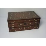 Indian Style Rosewood and Bone Inlaid Portable Writing Box, circa late 19th century, Enclosing a