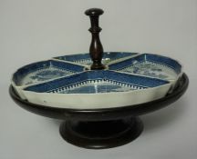 Waring & Gillow, Chinoiserie Pattern Ceramic Hors - D,oeuvre Set, Raised on a Mahogany Lazy Susan,