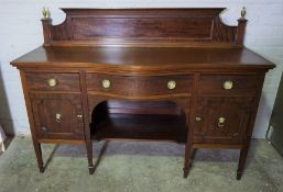 Georgian Style Mahogany Serpentine Sideboard, Having a Pediment above a Large Drawer, Flanked with a