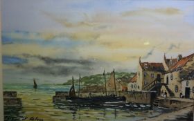 Tom Higgins (Scottish) "Harbour of Refuge" Watercolour, 31cm x 48.5cm