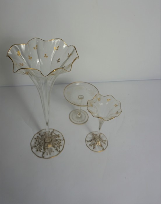Part Set of Glass Posy Vases, circa early 20th century, Having Gilded Decoration, 15cm, 29cm high, - Image 2 of 4