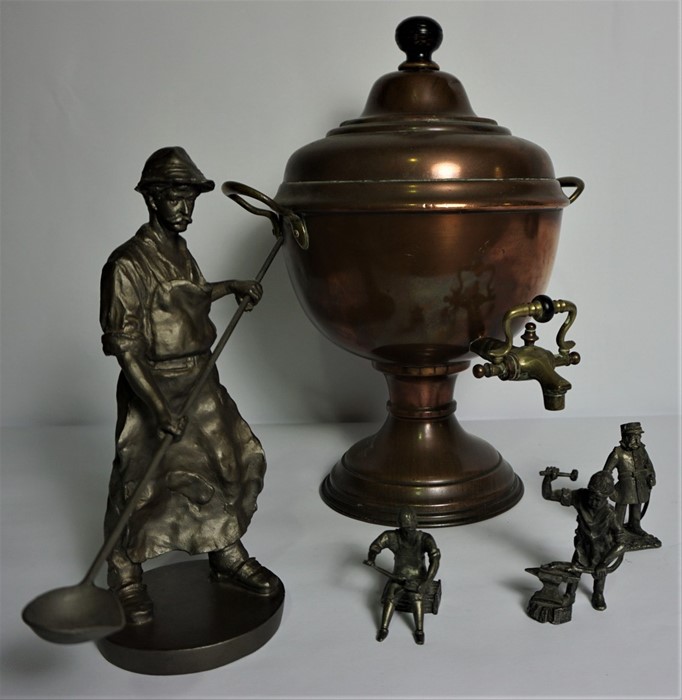 Metal Figure of a Metal Worker, Also with three small Metal Figures, To include a Blacksmith, And