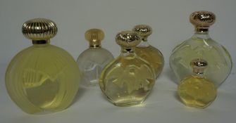 Six Assorted Lalique Glass Perfume Bottles, All Having Stoppers, With contents, Largest 14cm