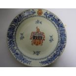 Two Pseudo Chinese Armorial Pottery Plates, Decorated with a Blue Foliate Border on a White