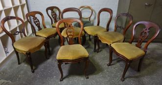 Harlequin Set of Eleven Victorian Balloon Back Dining Chairs, Comprising of a set of Four, Three