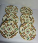 Set of Six Crown Staffordshire Chinoiserie Pattern Cabinet / Fruit Plates, Retailed for T.Goode & Co