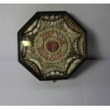 Antique Shell Collage, Enclosed in an Octagonal Stained Pine Display Case, 5cm high, 29.5cm wide