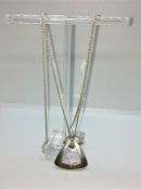 Two Modern Silver Chains, 29cm, 30cm long, Also with a Silver Brooch, Gross weight 63.5 Grams, (3)