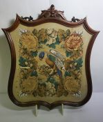 Victorian Beadwork Screen, Framed in Mahogany, Decorated with Parrots in Foliage, 71cm high, 64cm