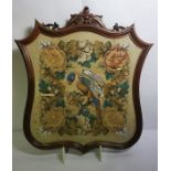 Victorian Beadwork Screen, Framed in Mahogany, Decorated with Parrots in Foliage, 71cm high, 64cm