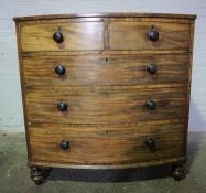 Georgian Mahogany Bow Front Chest of Drawers, Having two small Drawers above three long Drawers,