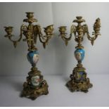 Pair of Sevres Style Porcelain and Gilt Candleabra, circa 19th century, Having five Scroll