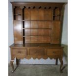 Georgian Style Oak Dresser, Having open Shelves above three small Drawers, 205cm high, 151cm wide,