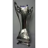 Art Nouveau WMF Style Electro Plated Vase, Having a Later Blue Glass Liner and an open Base, 35cm
