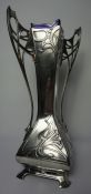Art Nouveau WMF Style Electro Plated Vase, Having a Later Blue Glass Liner and an open Base, 35cm