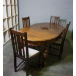 Oak Telescope D-End Dining Table, Having one Additional Leaf, Raised on Baluster Legs, 73cm high,