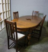 Oak Telescope D-End Dining Table, Having one Additional Leaf, Raised on Baluster Legs, 73cm high,