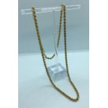 9K Gold Rope Chain, Stamped 9k, 8.8 grams, 51cm long