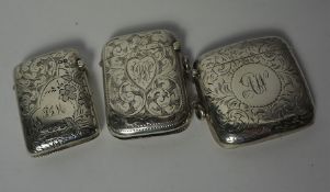 Three Edward VII Silver Vesta Cases, Hallmarks to one for Birmingham 1909, All three Engraved, Gross