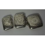 Three Edward VII Silver Vesta Cases, Hallmarks to one for Birmingham 1909, All three Engraved, Gross