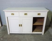 Vintage Painted Sideboard, Having three small Drawers above Two Doors, One Door Lacking, 98cm