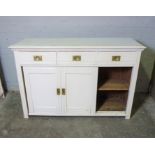 Vintage Painted Sideboard, Having three small Drawers above Two Doors, One Door Lacking, 98cm